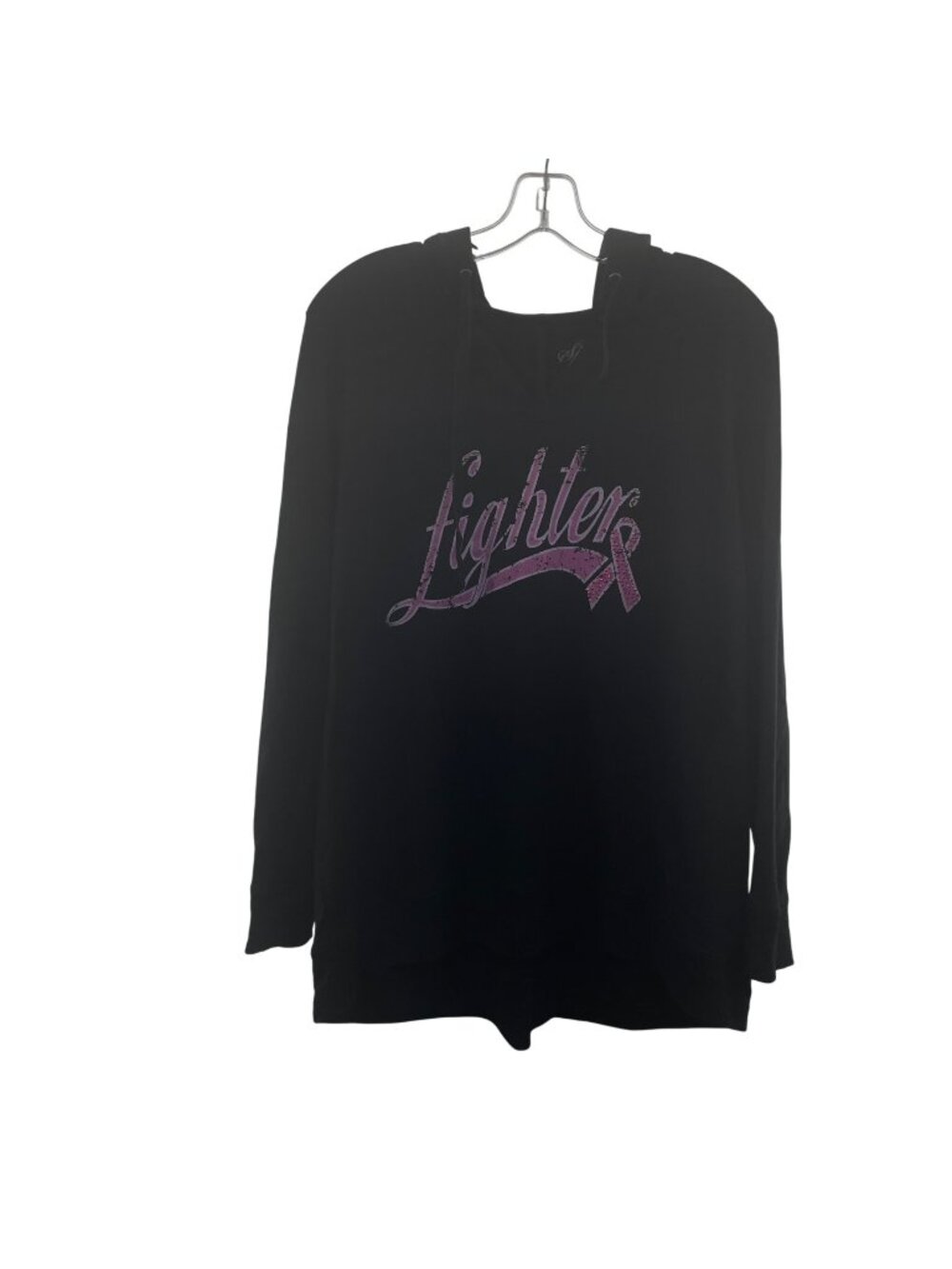 Style & Co Sport Fighter Hoodie Black/Pink Sequined Size Large LIghtweight